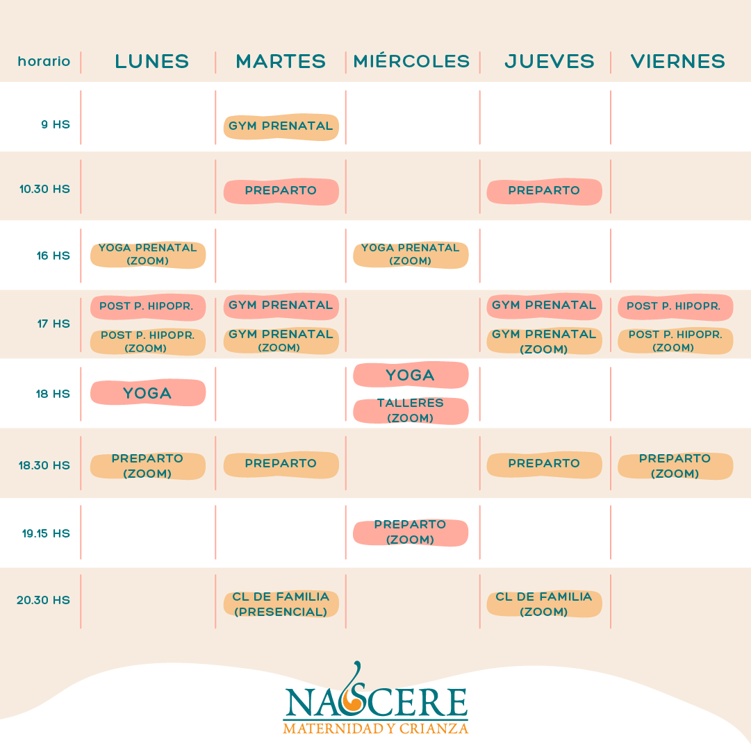 Calendario con todos los horarios de nuestras actividades